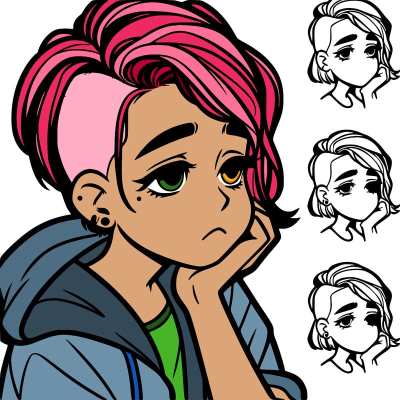 teenage girl with bored expression and undercut hairstyle