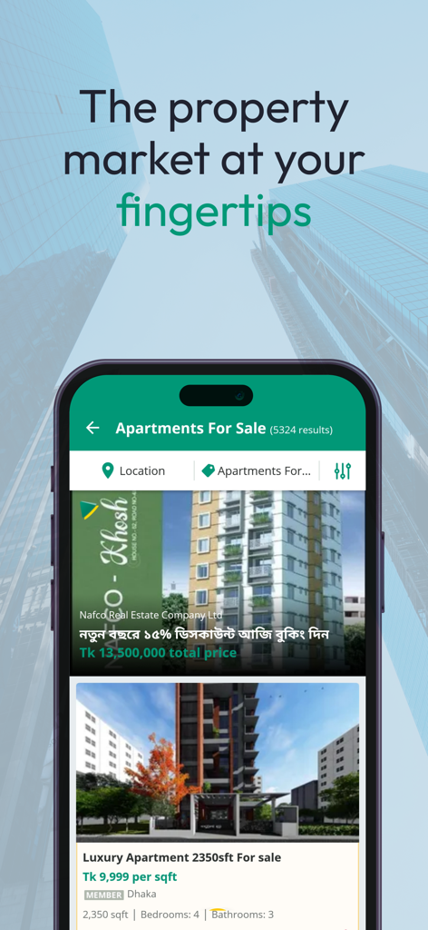Bikroy - Everything Sells - Bikroy app showing listings for apartments and real estate for sale in Dhaka Bangladesh