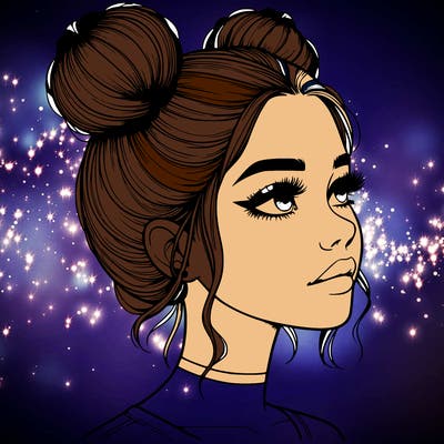 realistic girl with buns on the top of her head