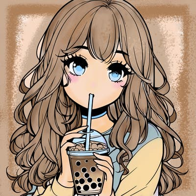 realistic girl drink a boba