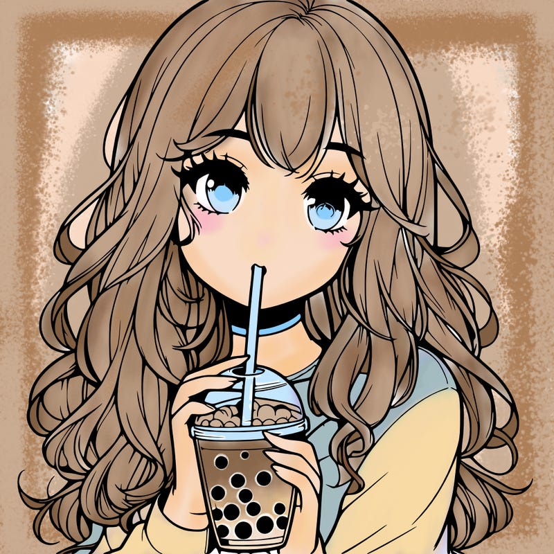 realistic girl drink a boba