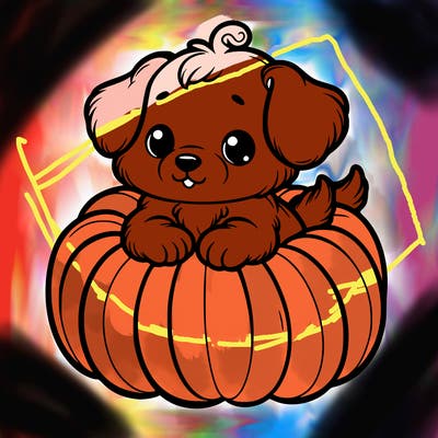 cute little puppy in a pumpkin