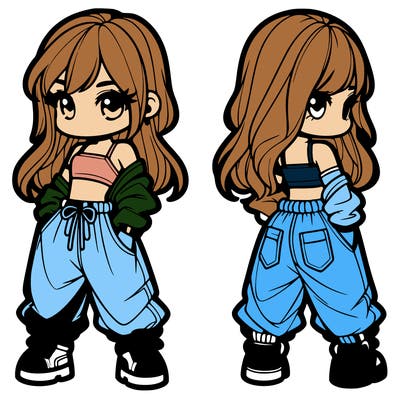 girl in crop top and baggy pants