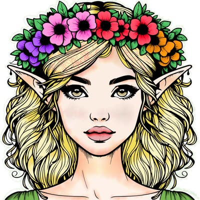 realistic female elf with flower crown