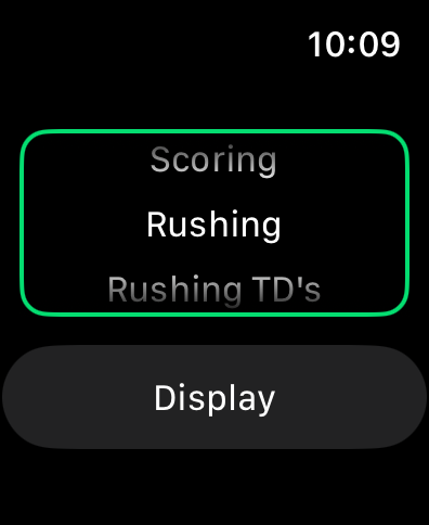 WatchNFLAllTime - Apple Watch interface for selecting NFL rushing and scoring statistics