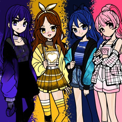 teen manga girls group of 4