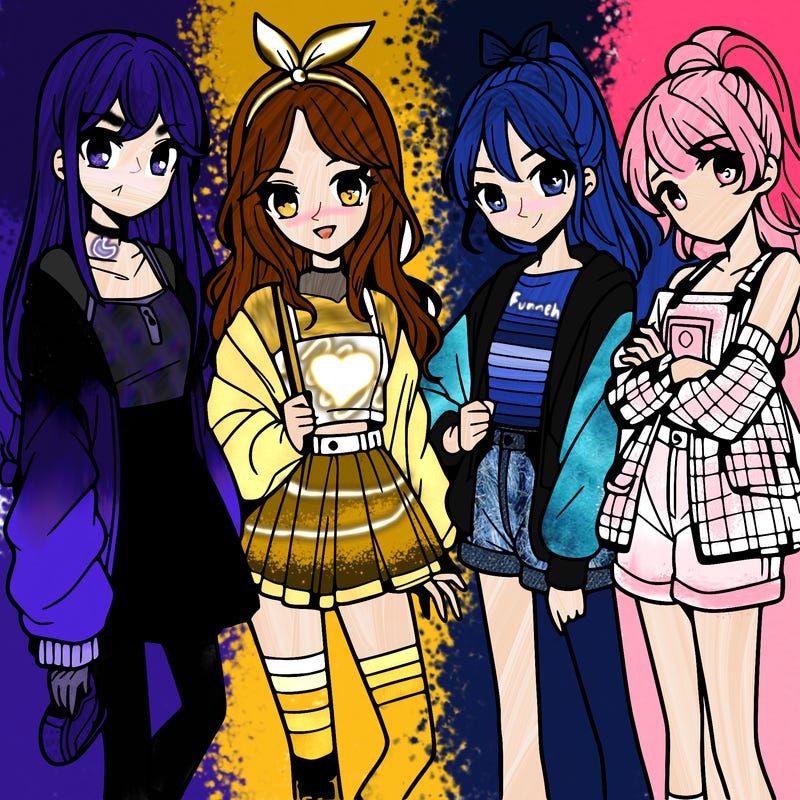 teen manga girls group of 4