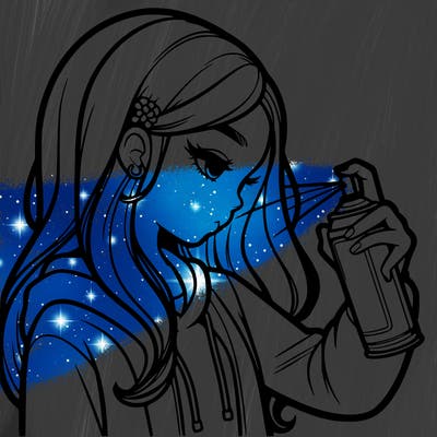 a realistic girl spray painting