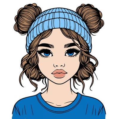 realistic girl with buns in her hair with a beanie on