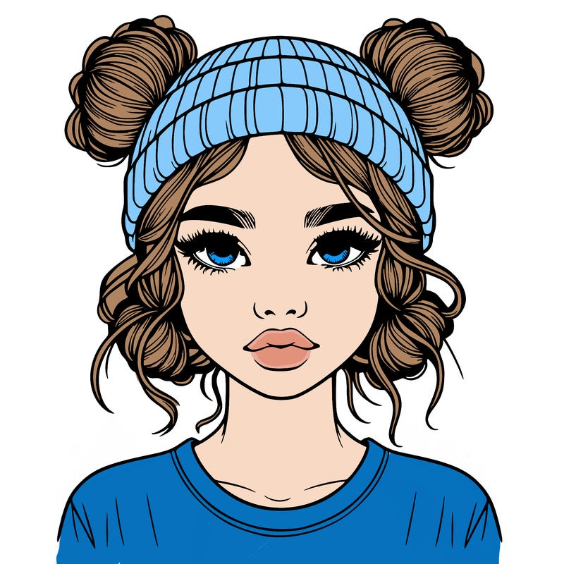 realistic girl with buns in her hair with a beanie on
