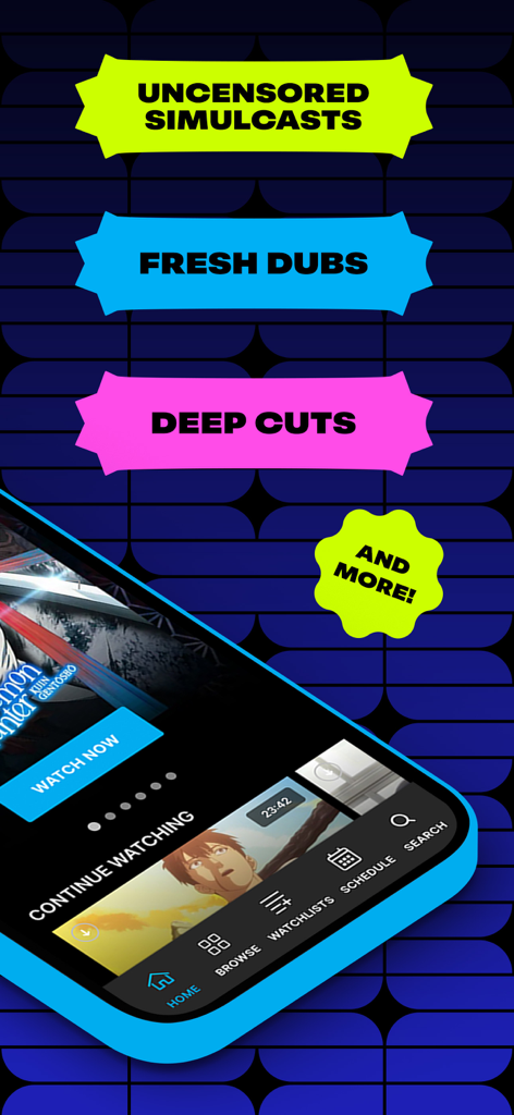 HIDIVE - Interfaccia dell'app mobile HIDIVE con simulcast anime senza censura e nuovi doppiaggi