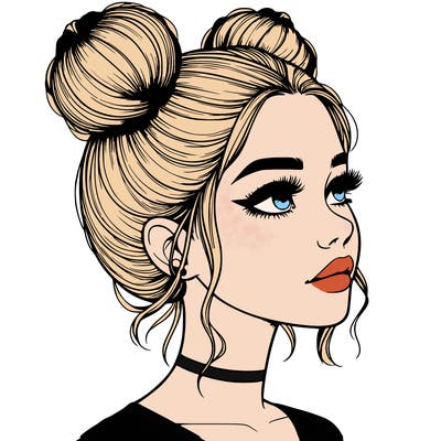 realistic girl with buns on the top of her head