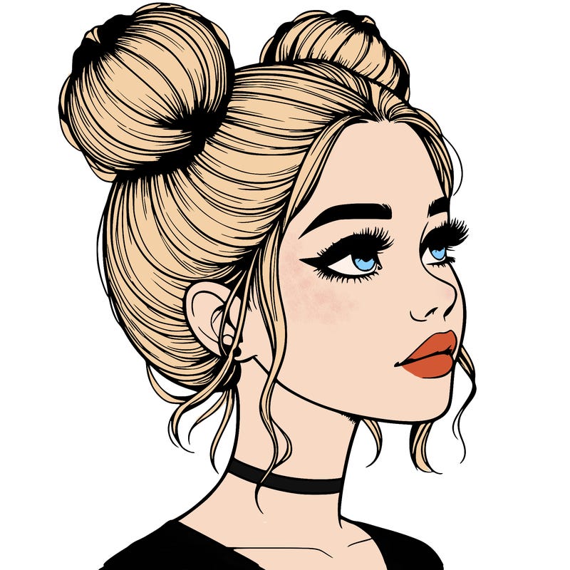 realistic girl with buns on the top of her head