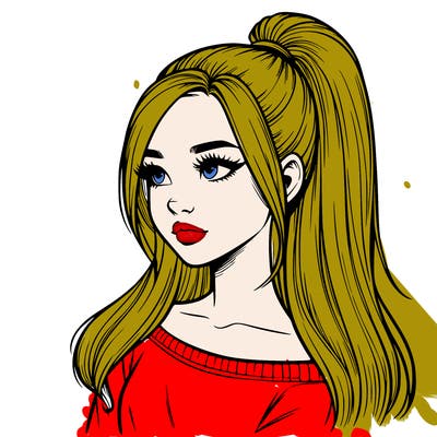 realistic girl with a high ponytail