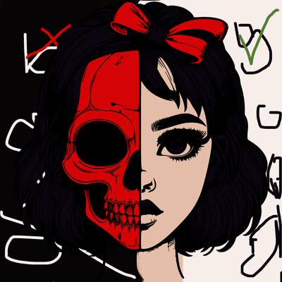 realistic girl with half skull mask