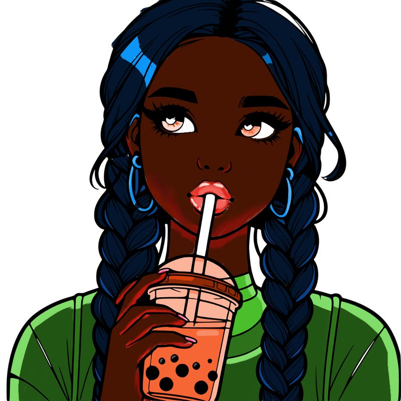 realistic girl with braided hair drinking boba