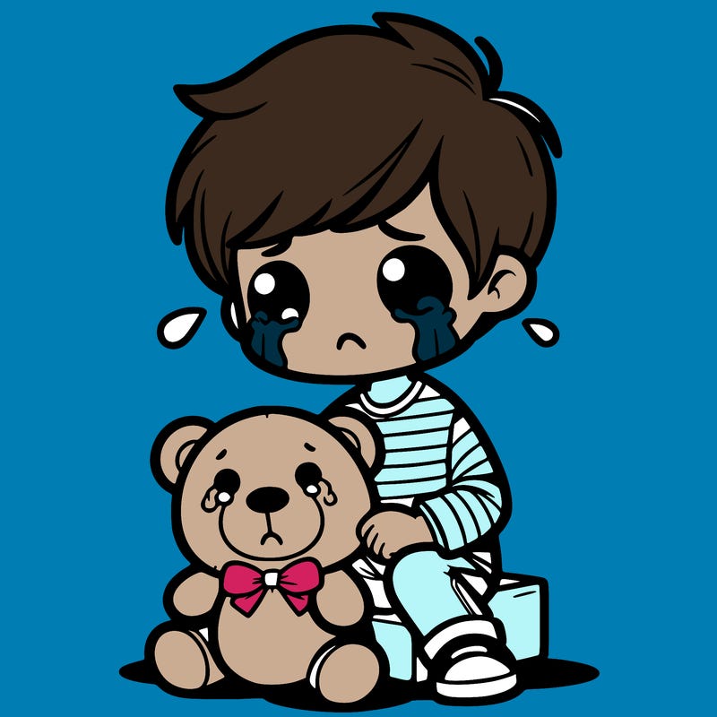 boy crying with a teddy bear