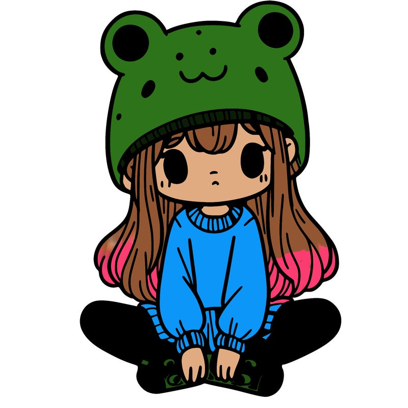 a girl wearing a frog hat and some frog socks