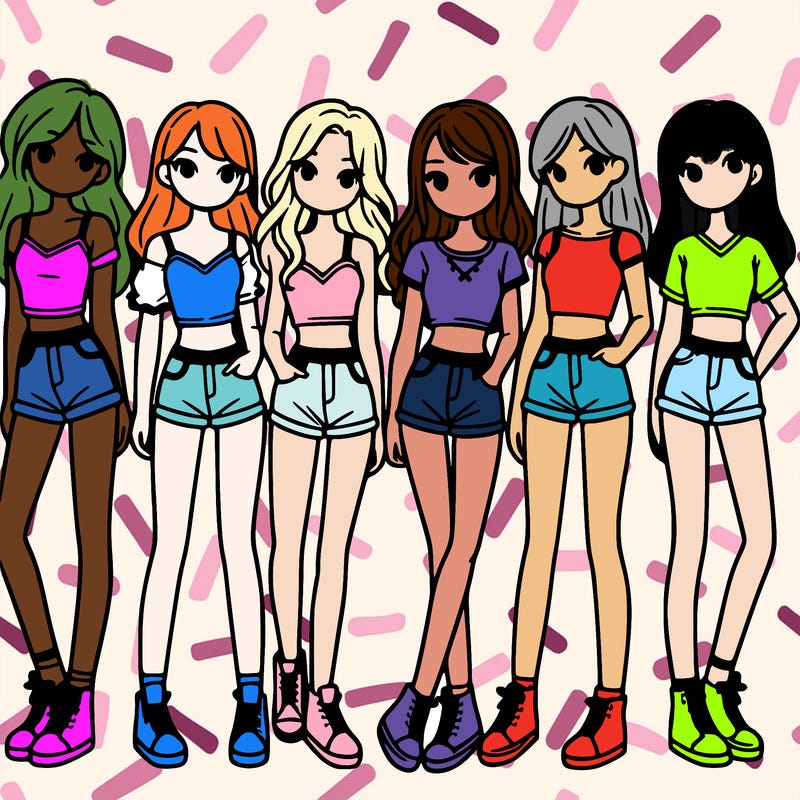 a group of girls wearing crop tops and shorts