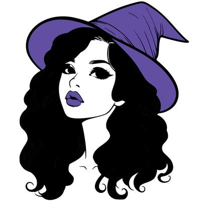 realistic witch girl with wavy hair and lips