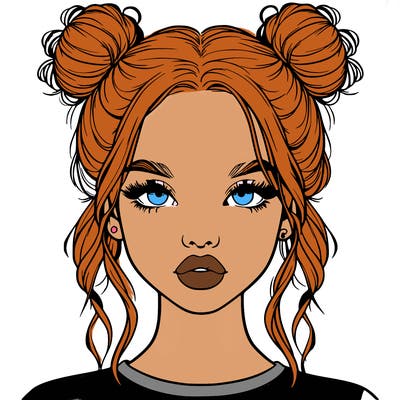 realistic girl with two buns in hair and lips