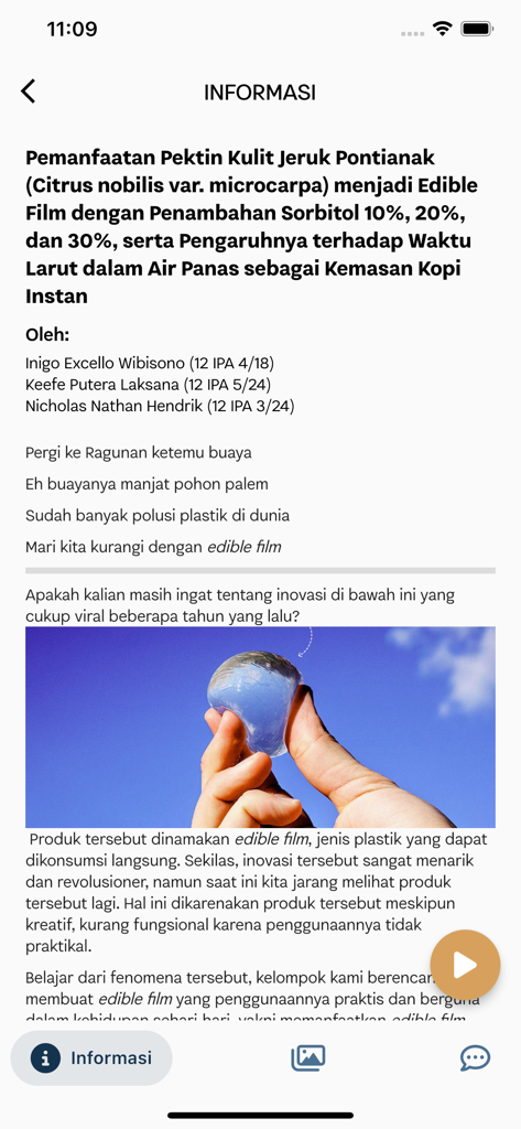 Detailed information of a student scientific project on the C-Xlence mobile app