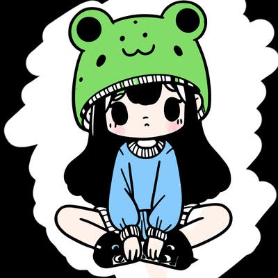 a girl wearing a frog hat and some frog socks