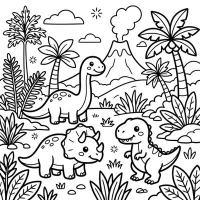 Delight your little one with this super cute Kawaii dinosaur coloring page, specially designed for toddlers. Featuring friendly dino characters, thick lines, and large shapes, it's perfect for developing early coloring skills and sparking imagination.