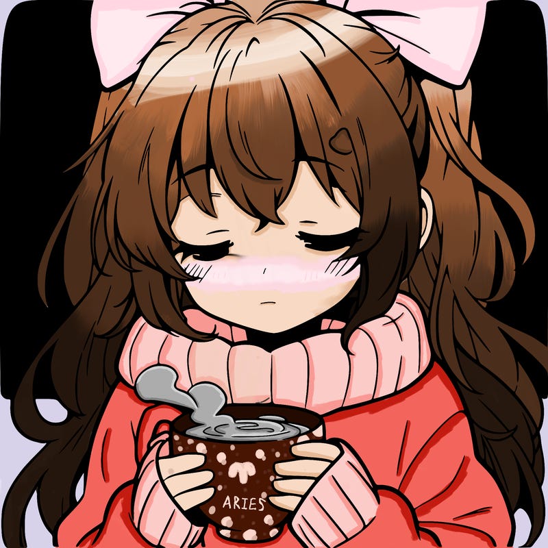calm anime girl drinking hot coco