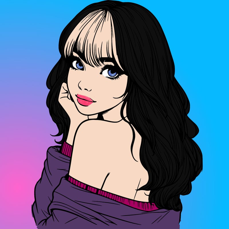 realistic girl with bangs looking over her shoulder