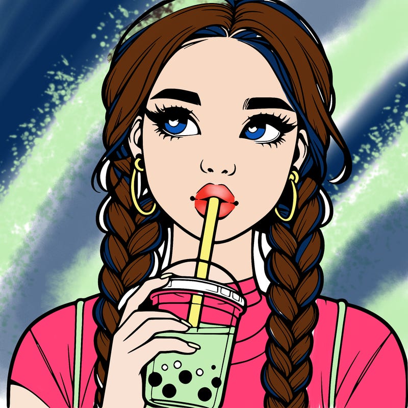 realistic girl with braided hair drinking boba