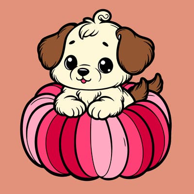 cute little puppy in a pumpkin