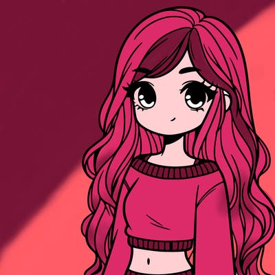 girl with long hair and a crop top with a sweater
