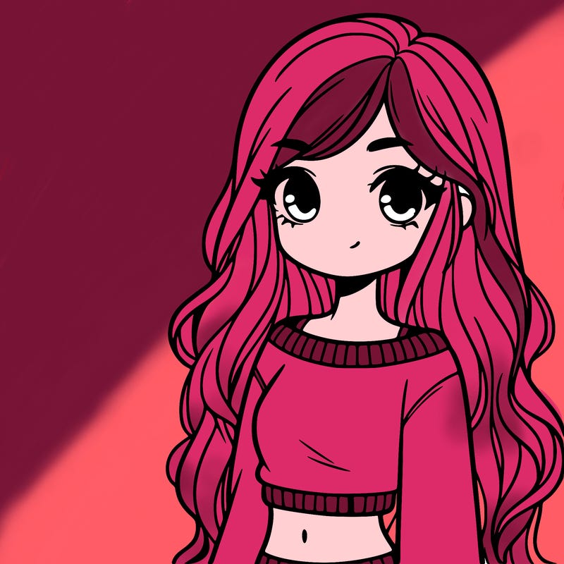 girl with long hair and a crop top with a sweater