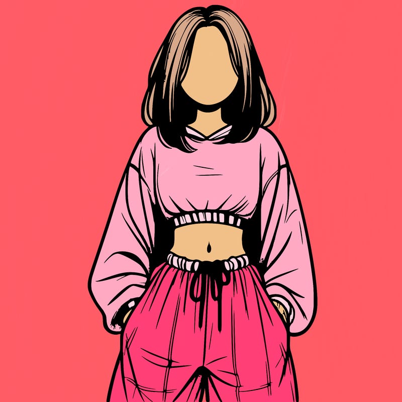 realistic girl faceless with baggy pants and a crop top