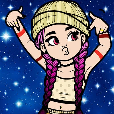 realistic teenage girl with braids and a beanie and crop top doing 🫶🏼