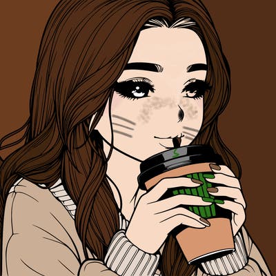 realistic girl drinking coffee