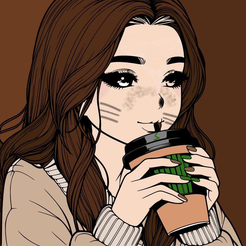 realistic girl drinking coffee