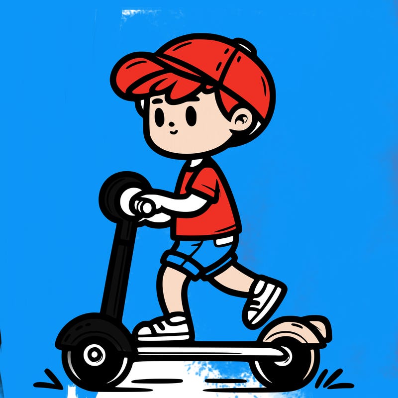 a kid riding a scooter