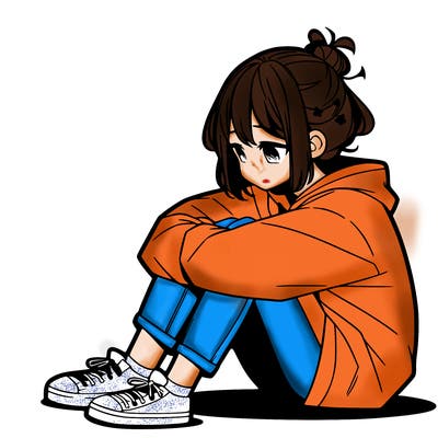 sad anime girl sitting alone
