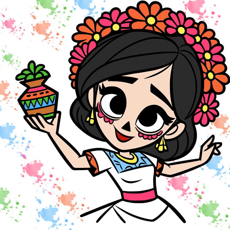 a disney style day of the dead woman.