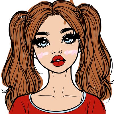 realistic girl with ponytails and lips