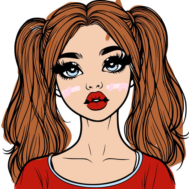 realistic girl with ponytails and lips