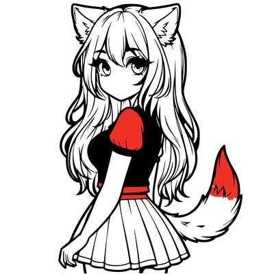 realistic girl with wolf ears and a tail