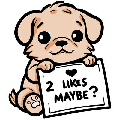 a puppy holding a sign that says 2 likes maybe?