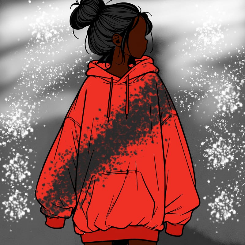 realistic girl with a oversized sweatshirt on and a bun