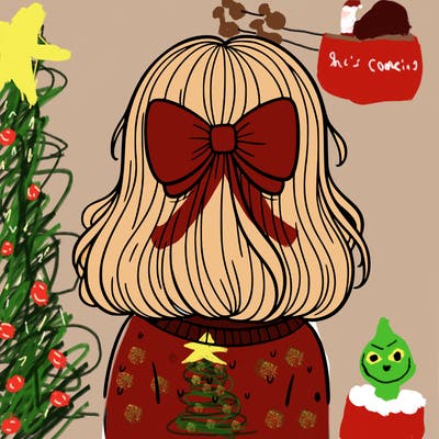 girl facing the back with blonde hair and a bow