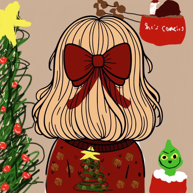 girl facing the back with blonde hair and a bow