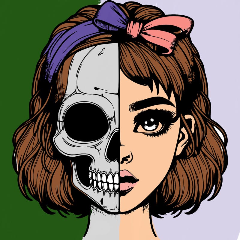 realistic girl with half skull mask