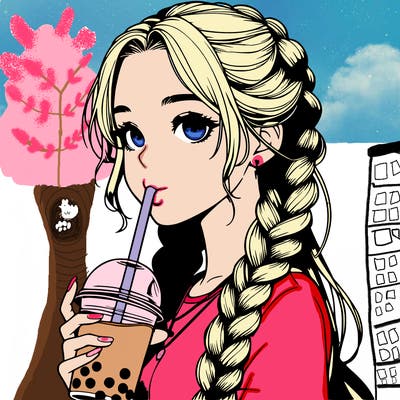 realistic girl with braided hair drinking boba